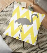 Sarı Zeminde Gri Flamingo Desenli Dijital Baskılı Dekoratif Yer Minderi - 70 x 70 cm Realhomes