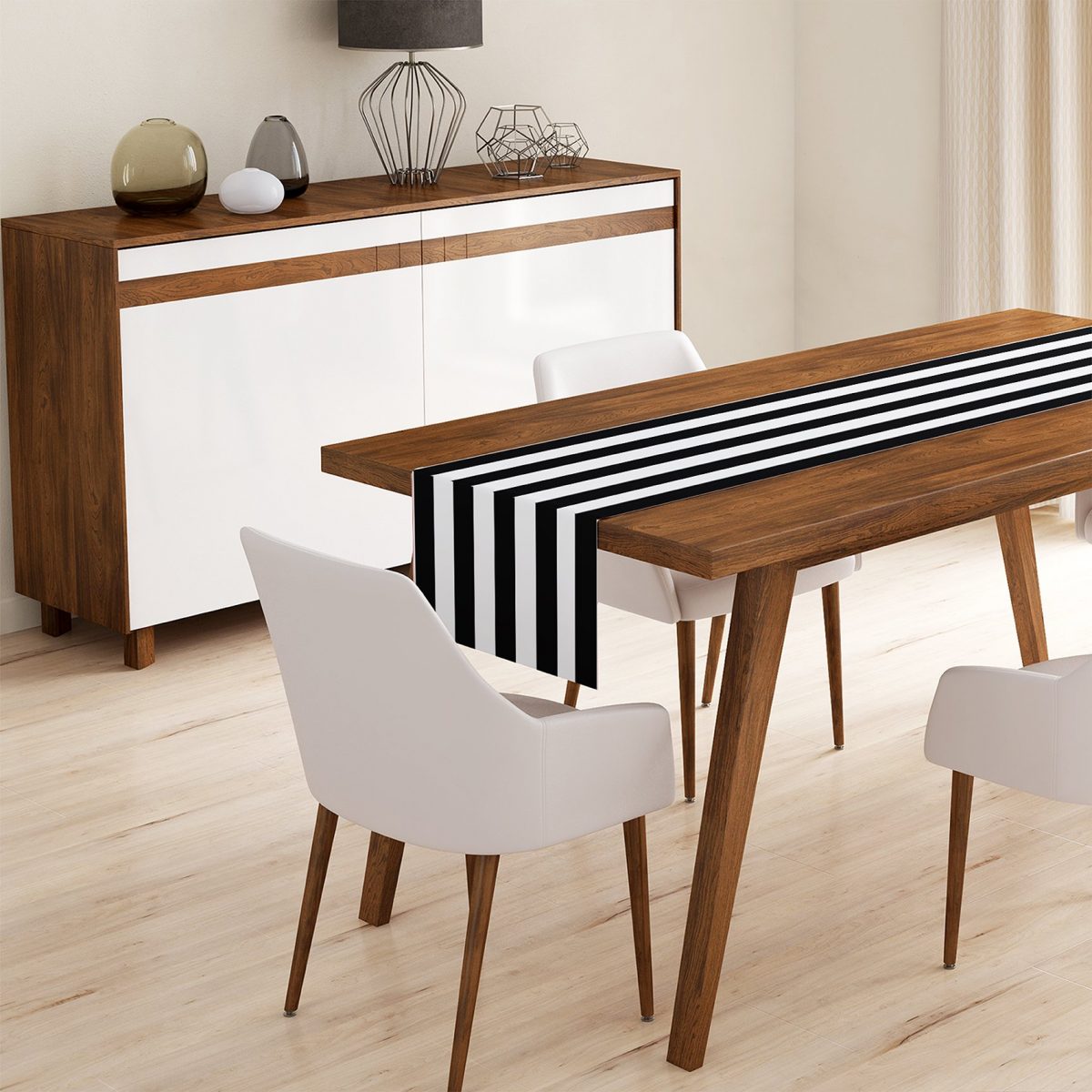 Siyah Beyaz Çizgili Dekoratif Özel Tasarım Runner RealHomes