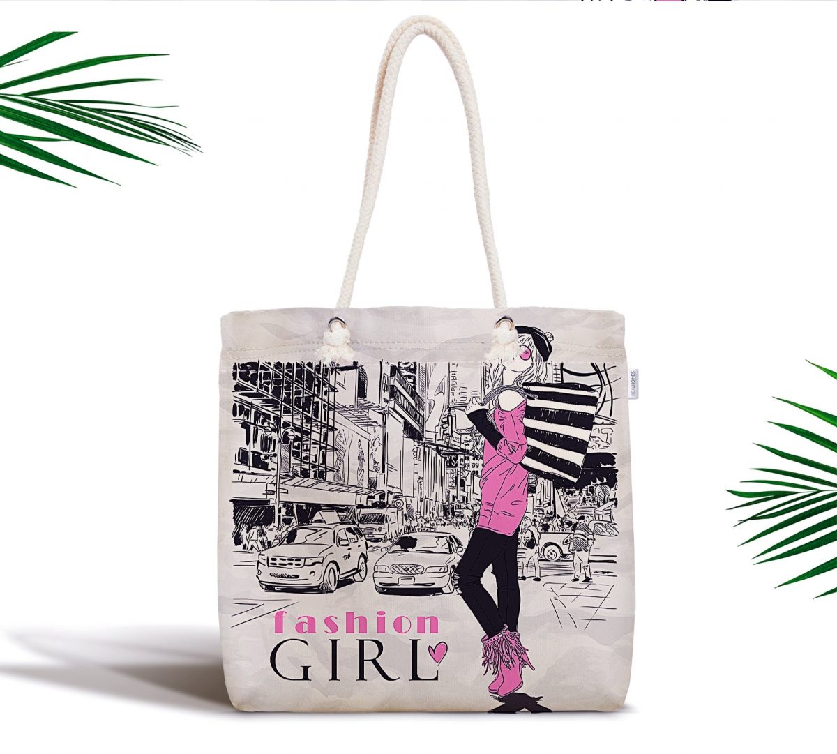 Fashion Girl Özel Tasarımlı Dijital Baskılı Fermuarlı Kumaş Çanta Realhomes
