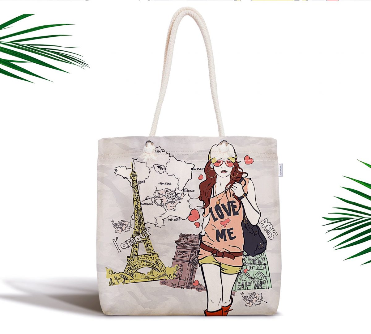 Fashion Girl Paris Tasarımlı Dijital Baskılı Fermuarlı Kumaş Çanta Realhomes