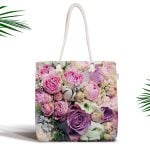 Mor Sarmaşık Desenli Dijital Baskılı Fermuarlı Modern Kumaş Çanta Realhomes