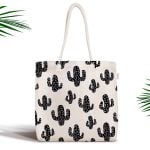 Siyah Beyaz Kaktüs Temalı Özel Tasarım Fermuarlı Kumaş Çanta Realhomes