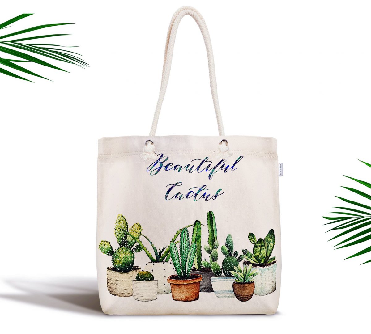 Beautiful Cactus Desenli Dijital Baskılı Fermuarlı Kumaş Çanta Realhomes