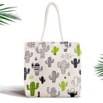 Altın Renk Kaktüs Baskılı Dijital Fermuarlı Kumaş Çanta Realhomes