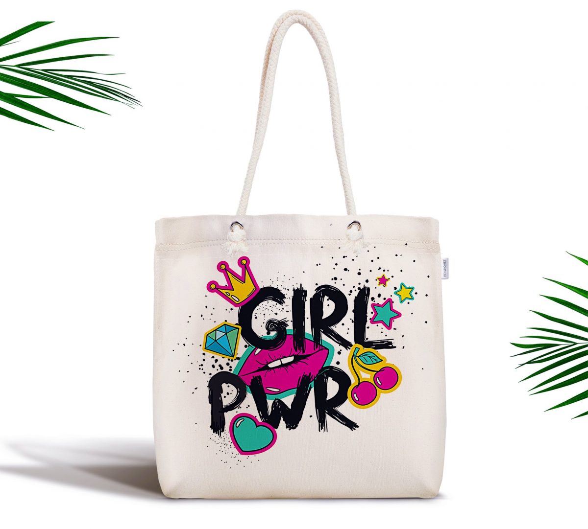 Dudak Baskılı Girl Power Dijital Baskılı Fermuarlı Kumaş Çanta Realhomes