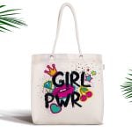 Çiçek Motifli Think Happy Baskılı Fermuarlı Kumaş Çanta Realhomes