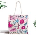 Çiçek Motifli Think Happy Baskılı Fermuarlı Kumaş Çanta Realhomes