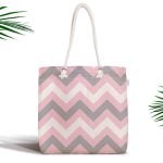 Mavi Gri Zigzag Desenli Dijital Baskılı Fermuarlı Kumaş Çanta Realhomes