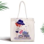 Sevimli Kız Motifli Dijital Baskılı Fermuarlı Modern Kumaş Çanta Realhomes