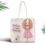 Kız Temalı Dijital Baskılı Fermuarlı Kumaş Çanta Realhomes