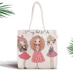 Sevimli Kız Motifli Dijital Baskılı Fermuarlı Modern Kumaş Çanta Realhomes