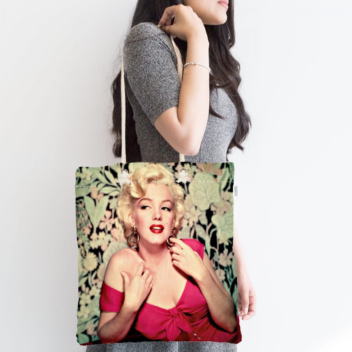Marilyn Monroe Renkli Dijital Baskılı Fermuarlı Kumaş Çanta Realhomes