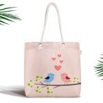 Krem Zeminli Kuş Desenli Dijital Baskılı Fermuarlı Kumaş Çanta Realhomes