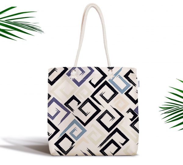 Gri Siyah Labirent Çizimli Modern Dijital Baskılı Fermuarlı Kumaş Çanta Realhomes