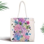 Lila Renk Demet Zambak Motifli Fermuarlı Modern Kumaş Çanta Realhomes