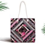 Sarmal Daire Desenli Çini Motifli Dijital Baskılı Fermuarlı Kumaş Çanta Realhomes