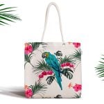 Pudra Çizgi Desenli Flamingo BAskılı Fermuarlı Modern Kumaş Çanta Realhomes