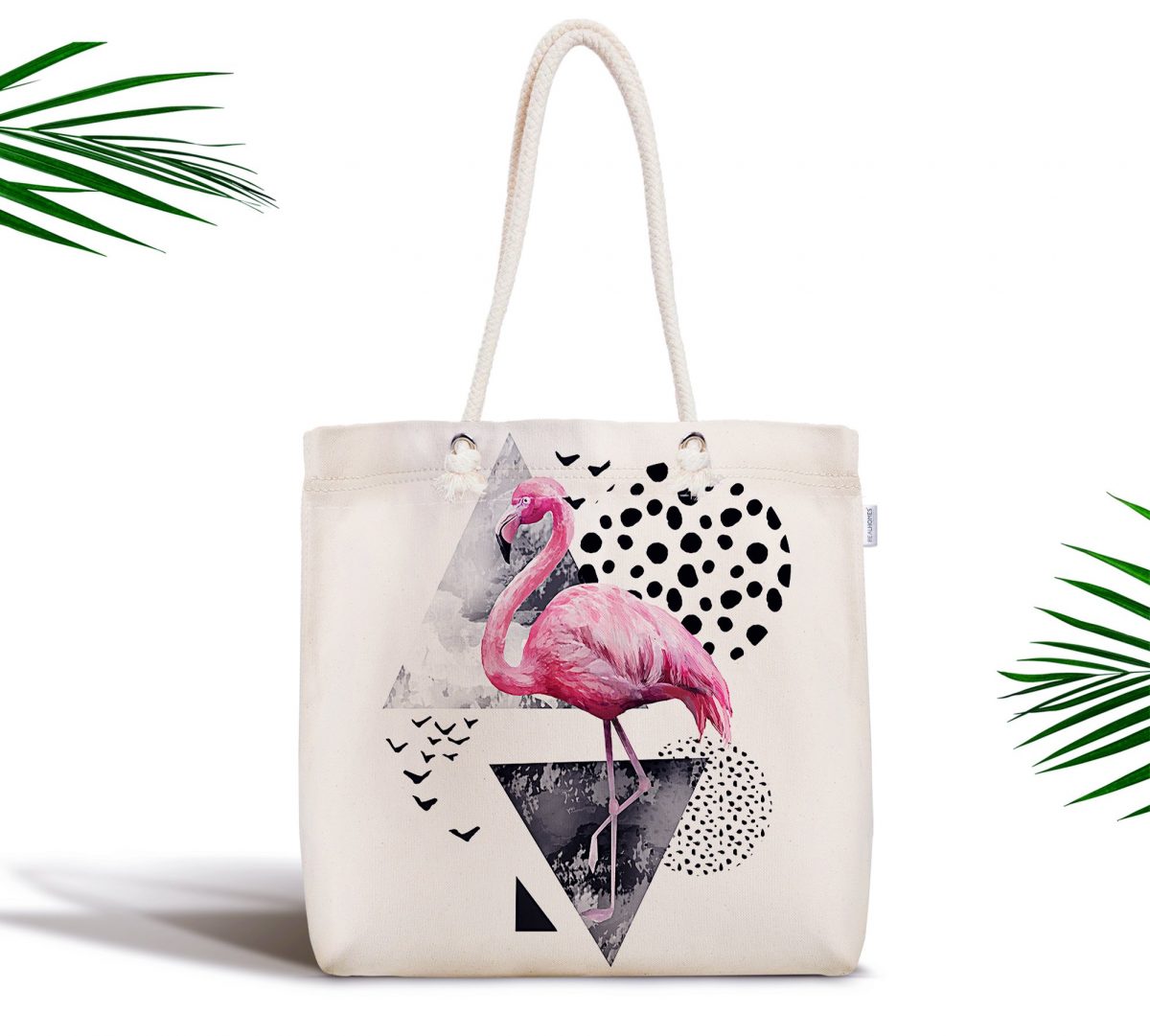Martı Desenli Flamingo Temalı Dijital Baskılı Fermuarlı Kumaş Çanta Realhomes