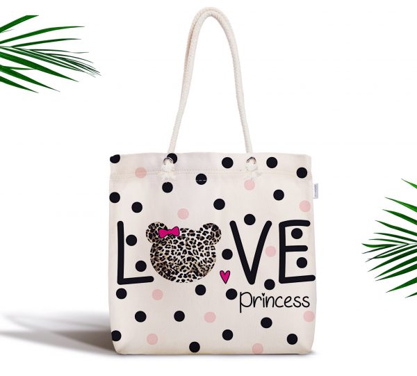 - kumas-canta-2481 - Realhomes  Love Princess Motifli Dijital Baskılı Fermuarlı Kumaş Çanta Realhomes