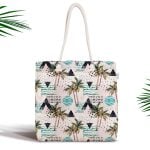 Sümbül Desenli Yatay Çizgili Fermuarlı Kumaş Çanta Realhomes