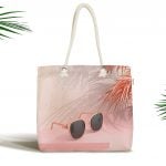 Palmiye ve Kadeh Resimli Dijital Baskılı Fermuarlı Kumaş Çanta Realhomes