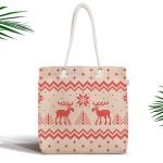 Kanaviçe Yılbaşı Motifli Dijital Baskılı Fermuarlı Kumaş Çanta Realhomes