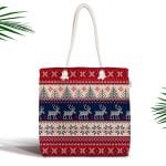 Kanaviçe Yılbaşı Motifli Dijital Baskılı Fermuarlı Kumaş Çanta Realhomes