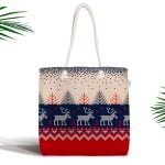 Yılbaşı Geyikleri ve Ağaçlar Baskılı Fermuarlı Modern Kumaş Çanta Realhomes