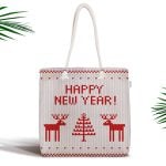 Yılbaşı Temalı Dijital Baskılı 3D Fermuarlı Kumaş Çanta Realhomes