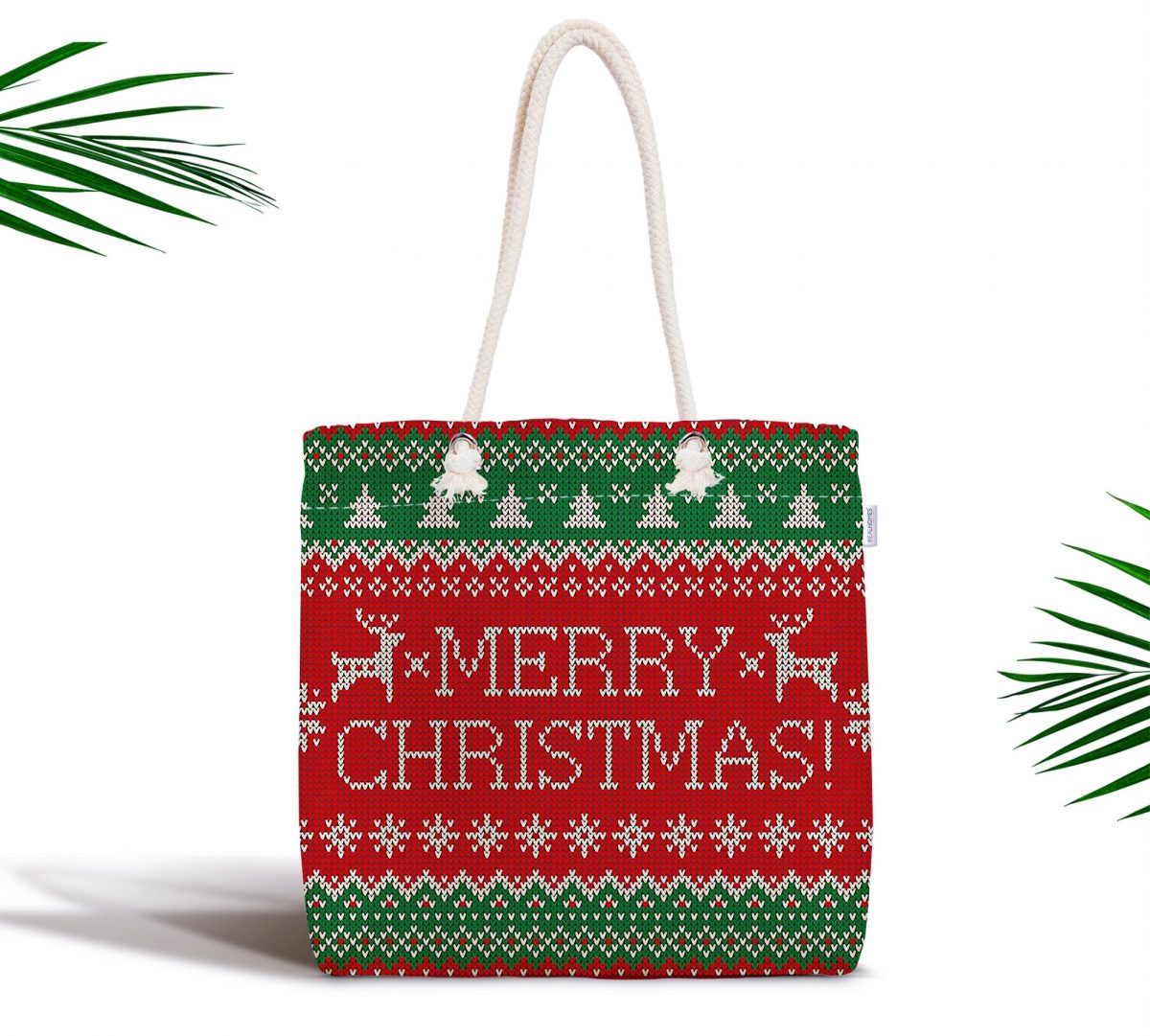 Merry Christmas Motifli Dijital Baskılı Fermuarlı Kumaş Çanta Realhomes