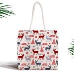 Ekose Zeminde Merry Christmas Baskılı Fermuarlı Modern Kumaş Çanta Realhomes