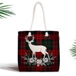 Ekose Zeminde Merry Christmas Baskılı Fermuarlı Modern Kumaş Çanta Realhomes