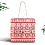 Ekru Zeminli Geyik ve Yaprak Motifler iDijital Baskılı Fermuarlı Kumaş Çanta Realhomes