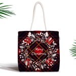 Kırmızı Beyaz Yılbaşı Geyikleri Dijital Baskılı Fermuarlı Kumaş Çanta Realhomes