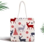 Kırmızı Beyaz Yılbaşı Geyikleri Dijital Baskılı Fermuarlı Kumaş Çanta Realhomes