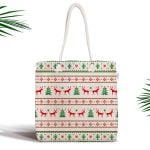 Kırmızı Zeminli Kanaviçe Geyik Desenli Fermuarlı Kumaş Çanta Realhomes