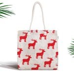 Kırmızı Zeminli Kanaviçe Geyik Desenli Fermuarlı Kumaş Çanta Realhomes