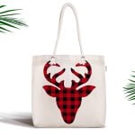 Beyaz Zeminde Ekose Geyikler Özel Tasarım Dijital Baskılı Kumaş Çanta Realhomes