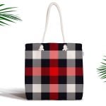 Yeşil Kırmızı Beyaz Ekose Desenli Fermuarlı Modern Kumaş Çanta Realhomes