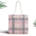 Bordo Lacivert Ekose Desenli Fermuarlı Modern Kumaş Çanta Realhomes