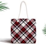 Bordo Lacivert Ekose Desenli Fermuarlı Modern Kumaş Çanta Realhomes