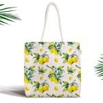 Limon Desenli İlkbahar Renkleri Dijital Baksılı Fermuarlı Kumaş Çanta Realhomes
