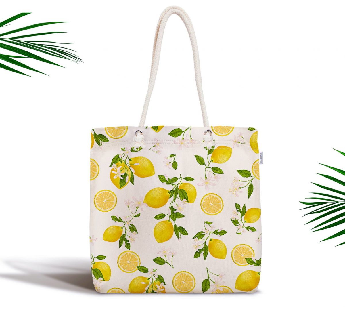 Limon Desenli İlkbahar Renkleri Dijital Baksılı Fermuarlı Kumaş Çanta Realhomes