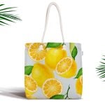 Limon Desenli İlkbahar Renkleri Dijital Baksılı Fermuarlı Kumaş Çanta Realhomes