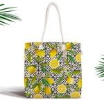 Yeşil Zeminli 3 Boyutlu Limon Desenli Dijital Baskılı Fermuarlı Kumaş Çanta Realhomes
