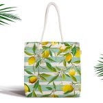 Limon Yaprakları Desenli Dijital Baskılı Fermuarlı Kumaş Çanta Realhomes