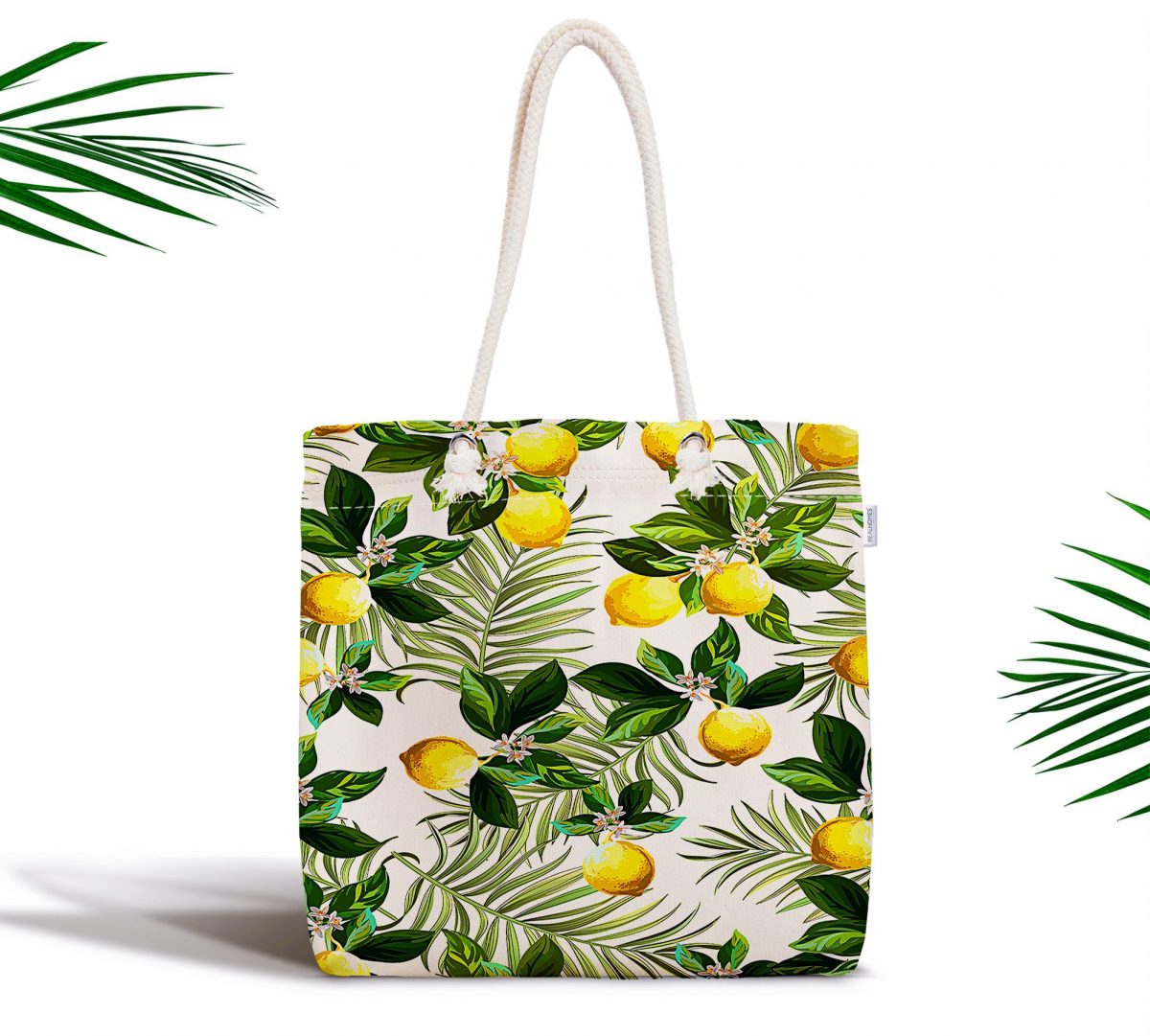 Limon Yaprakları Desenli Dijital Baskılı Fermuarlı Kumaş Çanta Realhomes