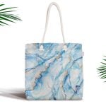 Beyaz Mermer Desenli Dijital Baskılı Fermuarlı Kumaş Çanta Realhomes