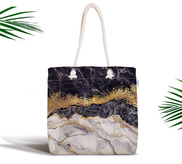 - kumas-canta-3132 - Realhomes  Modern Siyah Beyaz Altın Mermer Motifli Dijital Baskılı Fermuarlı Kumaş Çanta Realhomes