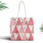 Gold ve Pembe Renkli Mermer Desenli Modern Fermuarlı Kumaş Çanta Realhomes